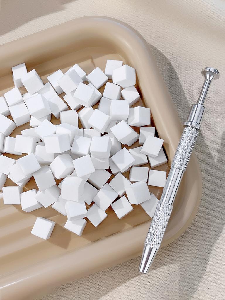 1/2 Set 1cm Mini Tofu Sponge For Nail Art Gradient & Blending, Grabber Brush Tools With Cheek Stamping Pad, Makeup Stamping Kit