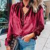 2023 Autumn/Winter Ruffle Button Shirt Fashion V-neck Velvet Office Lady Blouse Casual Long Sleeve Loose Tops Blusas Mujer 30194