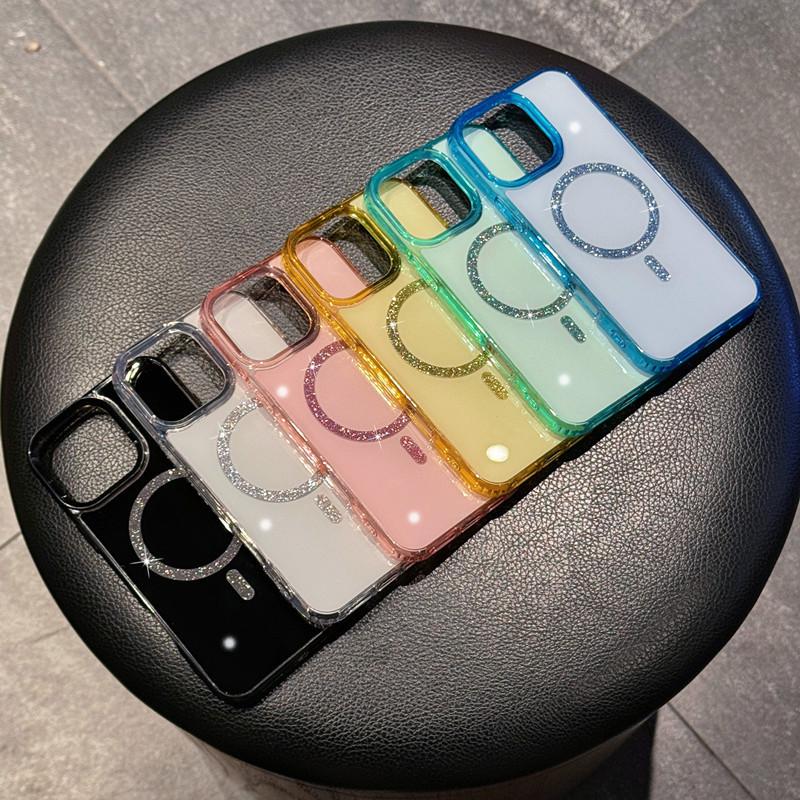 Applicable To IPHONE16proMax New Flash Powder Magnetic Suction Phone Case Ins Wind Apple 15 Anti Fall Protection Case 14