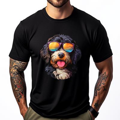 Mignon Bernedoodle Avec Lunettes de Soleil Graphique Coloré Chien Chemises Drôles T-shirts Homme Lettre
