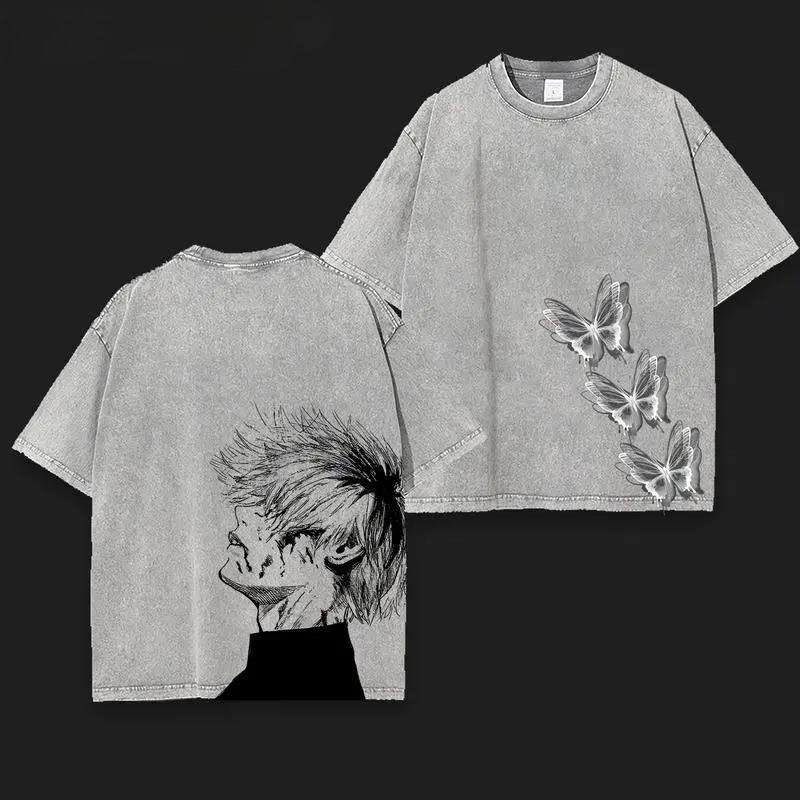 Anime Tokyo Ghoul Kaneki Ken Graphic T Shirt Men Women Casual Clothing Oversized Tshirt Washed Cotton Tee Harajuku Male T-shirt