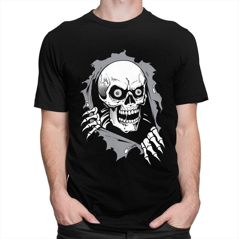 Custom Torn Metal Skull T Shirts for Men Pure Cotton Tees Gothic Skeleton Tshirts Casual Tshirt Clothes