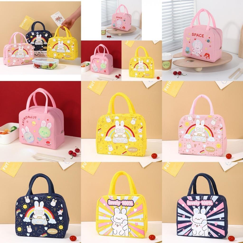 Cute Cartoon Oxford Insulated Lunch Bag For Work And School Pink Astronaut Rabbit