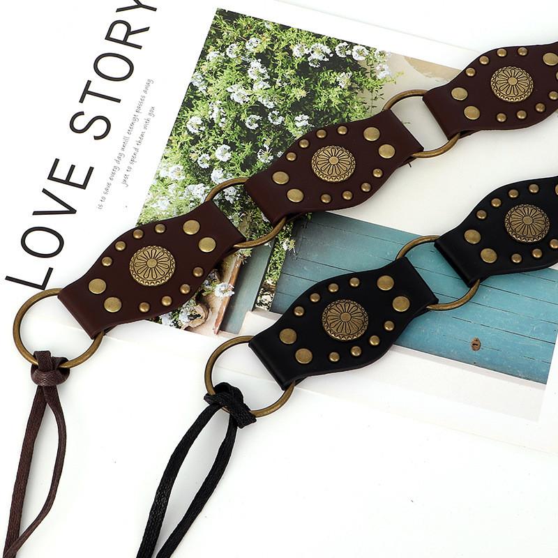 Womens Leather Pu Belt With Vintage Buckle And Fringe Design For Street Style