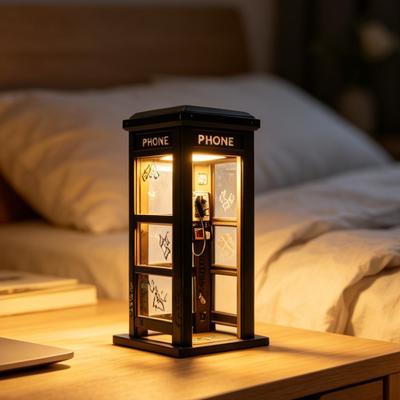 Vintage Telefonzelle Nachtlicht, Retro Rote Straßenlaterne mit Warmem LED, Miniatur Schreibtischlampe für Schlafzimmer Büro