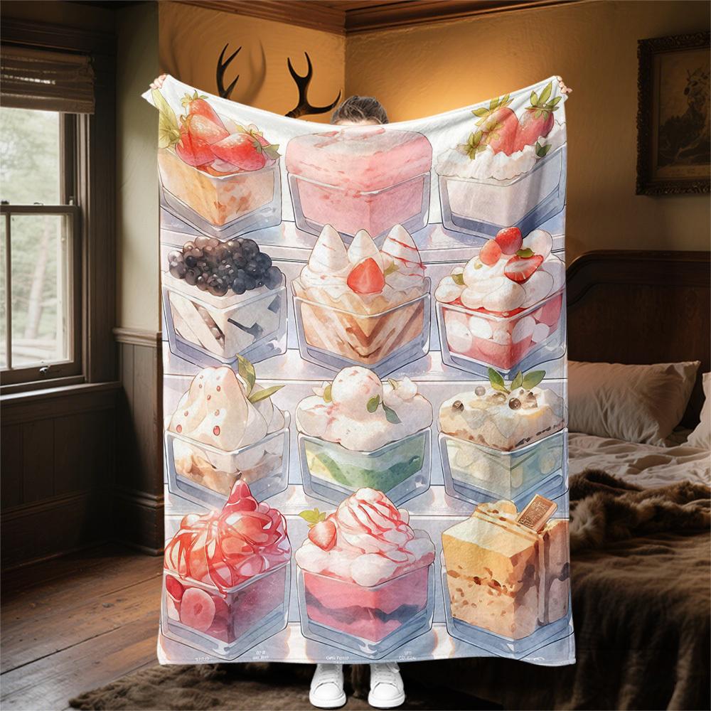 1pc dessert cake Outdoor Flannel Blanket Soft Warm All-Season Throw for Sofa Bed Car Camping Office, Cozy Gift Idea1238S