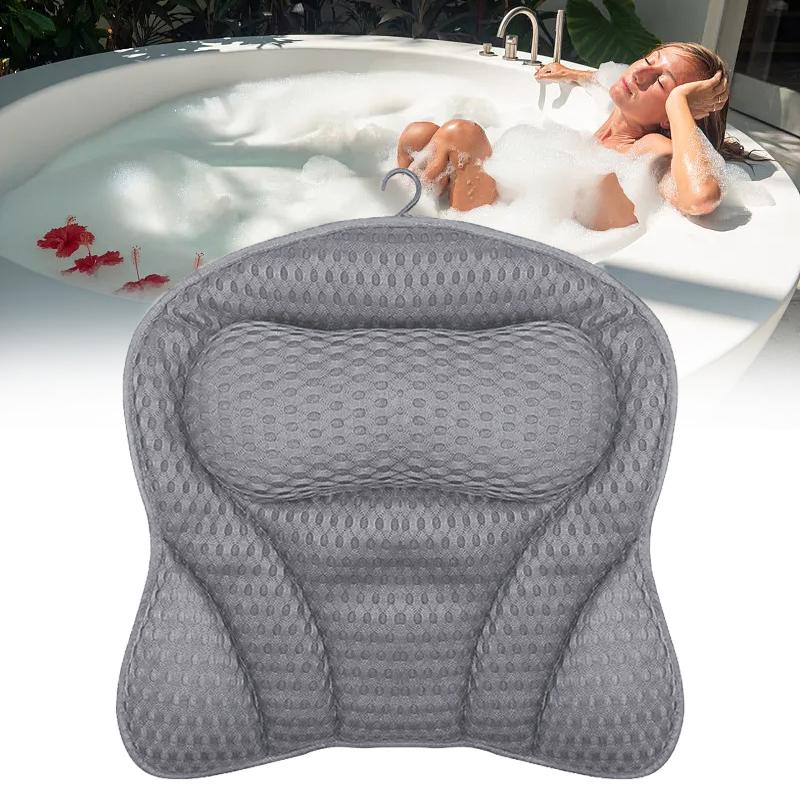 1Pc Non-slip Luxury Polyester Fiber Waterproof Bath Pillow Solid Color Cushion Home Spa Bathtub Headrest
