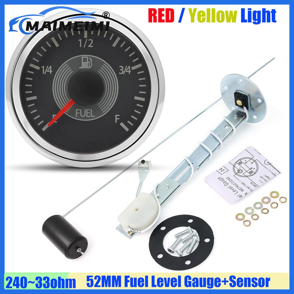 MAIMEIMI Retro Classical 2"52MM 240-33ohm Fuel Level Gauge with Sensor Red Backlight Oil Tank Meter Waterproof for Car Boat