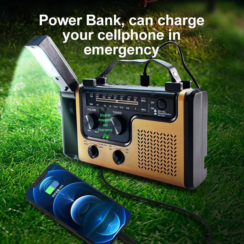 Portable Hand-Crank & Solar Emergency Radio with Multifunctional Lighting for Disaster Preparedness