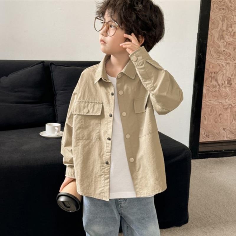 

Весна и осень Мальчики Новая свободная повседневная однотонная верхняя рубашка 160cm хаки