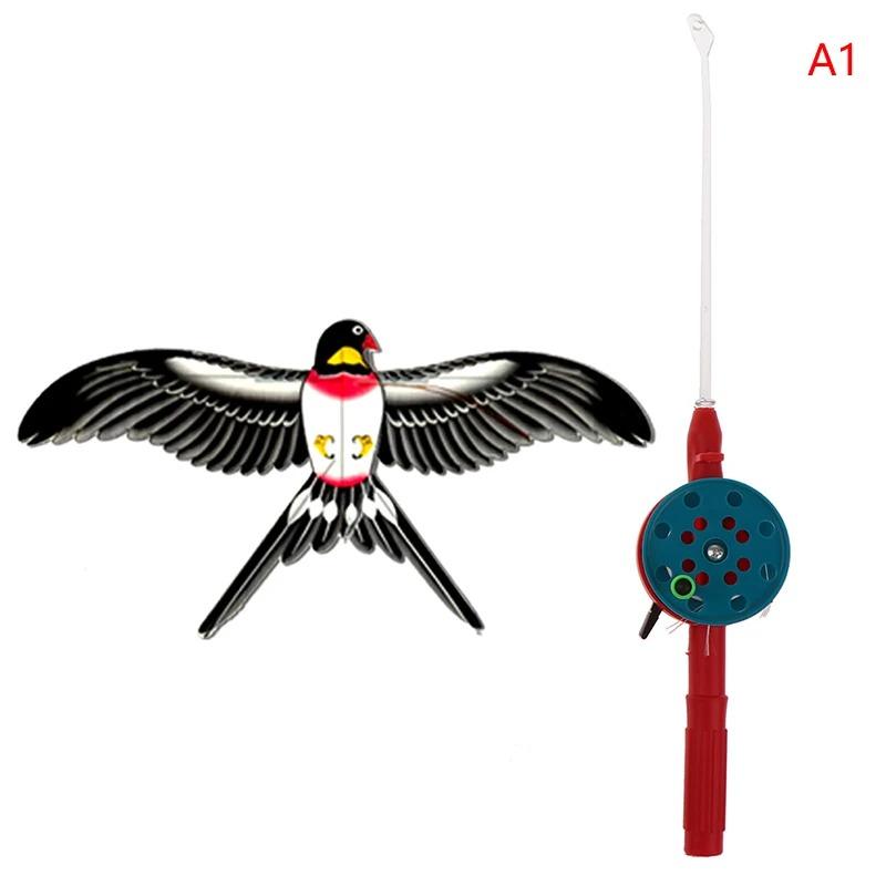 Mini Fishing Rod Kite For Kids Vivid Butterfly Swallow Parrot Easy To Fly Family In Spring Outdoor Fun Sports Toys Kites