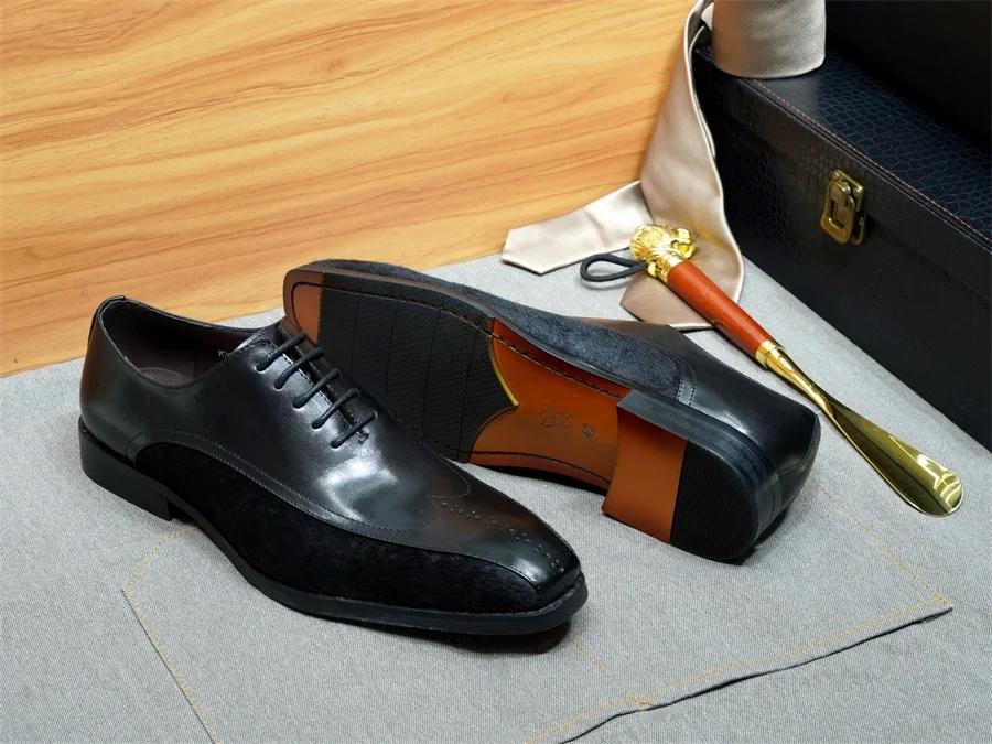Luxury Men's Genuine Leather Oxford Dress Shoes Handmade Suede Wingtip Lace-Up Formal Shoes for Wedding Party Office