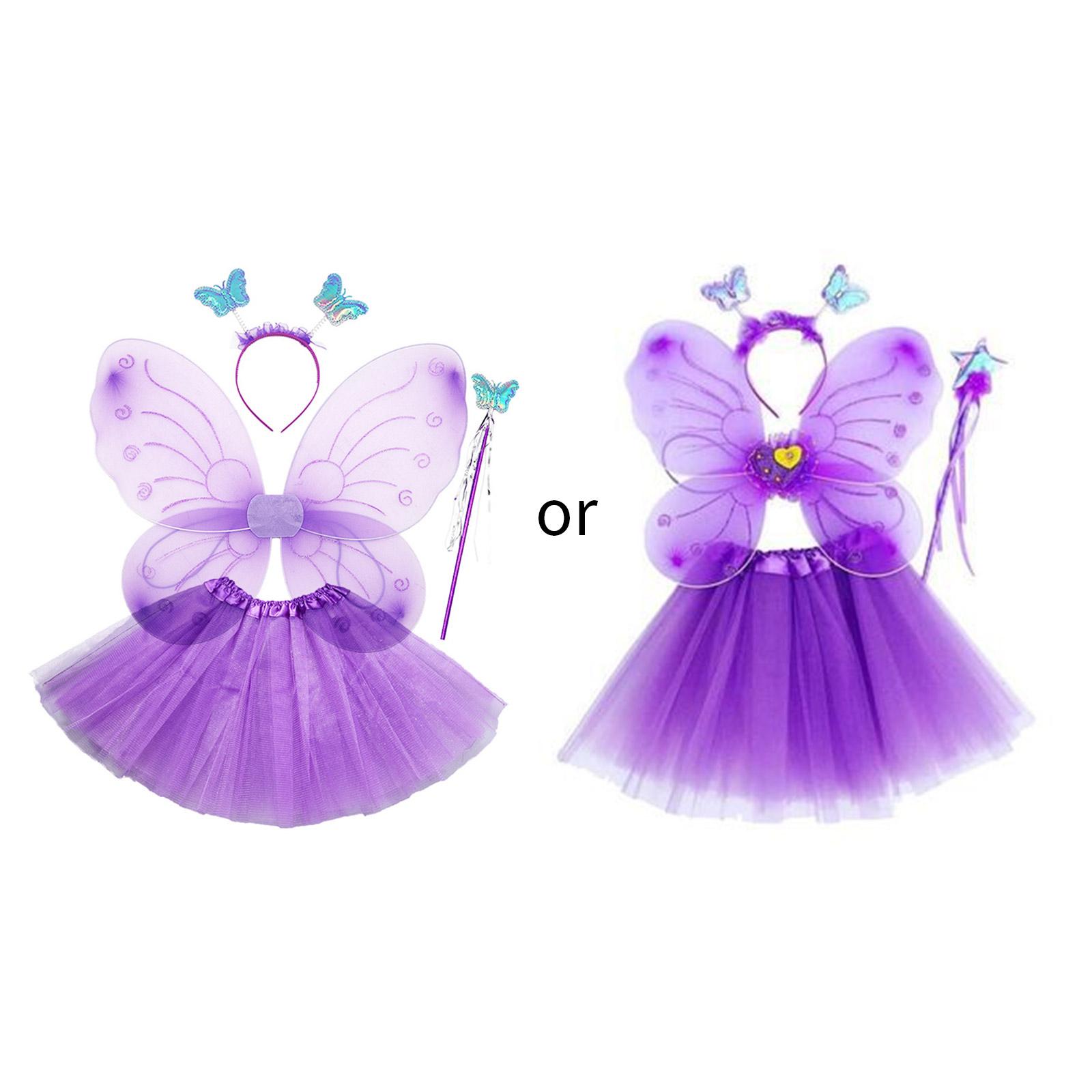 Butterfly Wings for Girls Lovely Fairy Angel Wings with Wand Headband-Tutu Skirt Halloween-Cosplay Wings Dress Up Props 1