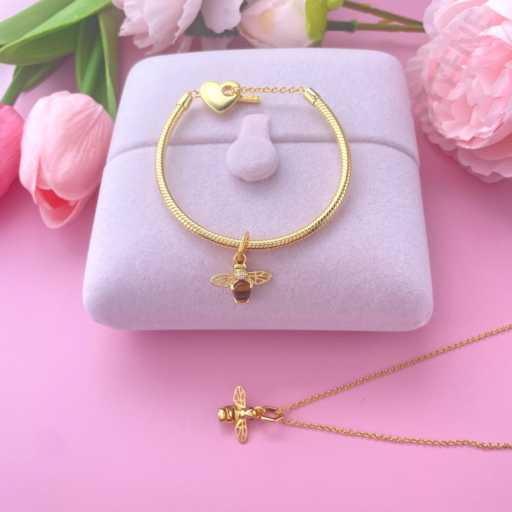 Charms Metall Bienen Serie Gold Wabenblumen Ideal für Damen Armreif Gestalten Sie Ihren eigenen Leichter Luxus Hochwertiges Zubehör Geschenk Elegant Mode