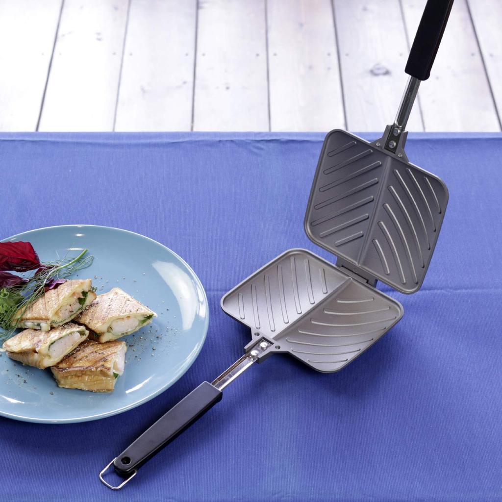 Kakusei Double Hot Sandwich Maker, Direct Flame, Panini Flavor, Gas Stove Only, Made In Japan, Silver