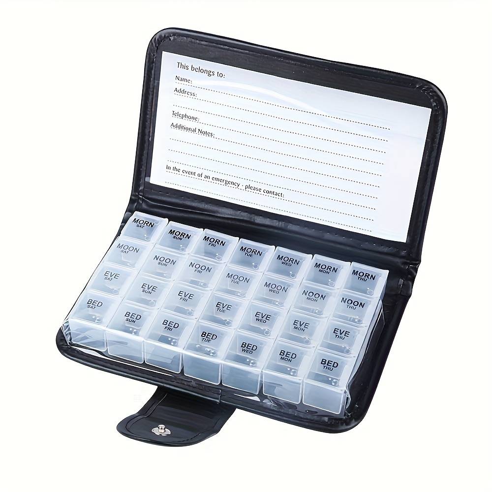 

Портативный контейнер для таблеток на 28 ячеек, держатель, органайзер для хранения лекарств, инструмент для здоровья, радужный цвет с ПУ-сумкой белый