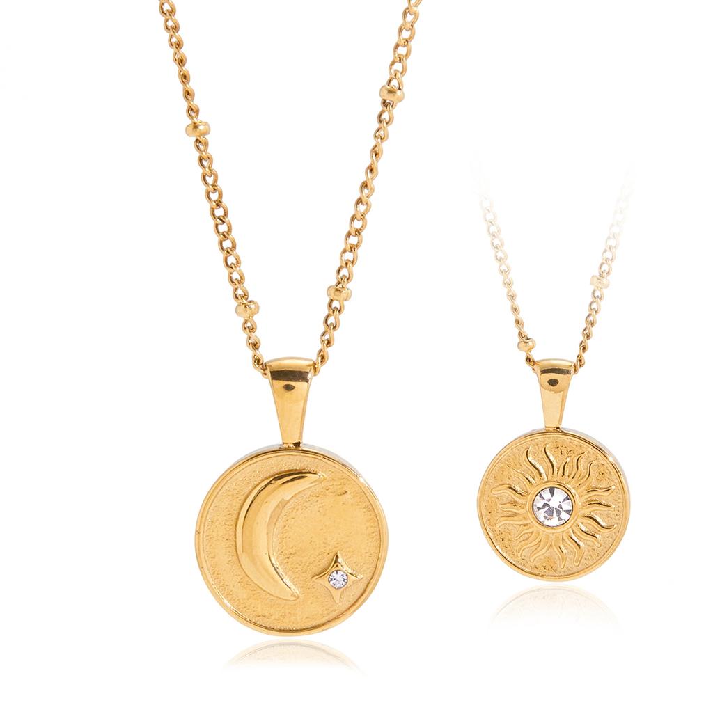 Stainless Steel Sun Moon Double-Sided Pendant Necklace 18K PVD Plated Waterproof Jewelry Gift Accessories