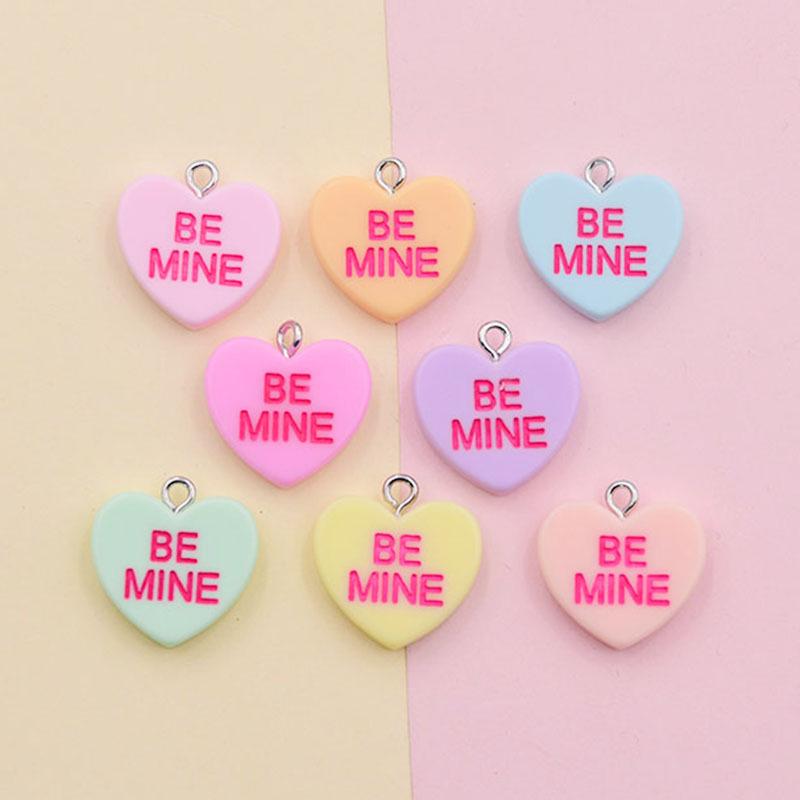 Heart-Shaped Lettered Resin Earrings & Keychain Pendant Jewelry Accessories