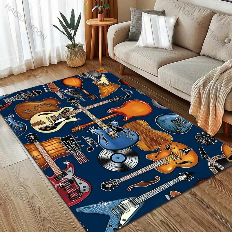1 ks Koberec se vzorem rockové kytary, basy, hudebního nástroje, do obývacího pokoje, ložnice, k posteli, podlahová rohožka, domácí dekorace, velký rozměr, luxusní dárek