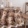 Vintage Round Tablecloth, Coffee Cotton Linen Florals Table Cloth, Anti-Wrinkle Decorative Tablecloths for Dining, Kitchen Wedding, Thanksgiving
