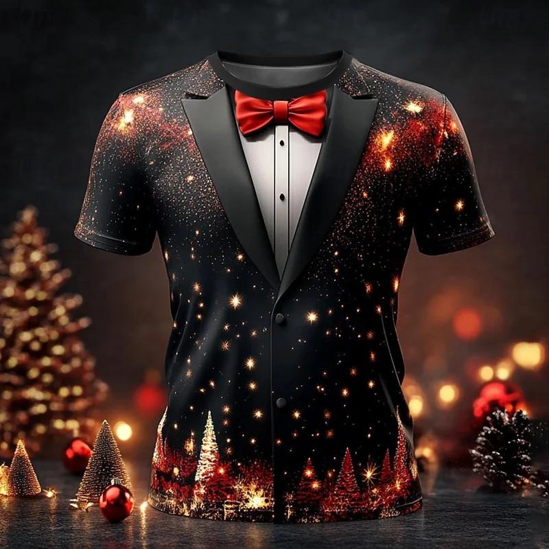 Christmas Men's T-shirt 3D Printed Casual Short Sleeved T-shirt Street Fashion Round Neck Pullover Men's Oversized Sports Shirt