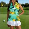 Sleeveless Golf Polo Shirt with Zipper Collar Hawaiian Floral Print Lightweight Sport Tank Top for Women Summer Activewear