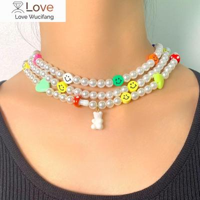 Pop Personlighet Enkelt Smilende Ansikt PerleHalskjede MoteJente Smilende Ansikt Halskjede