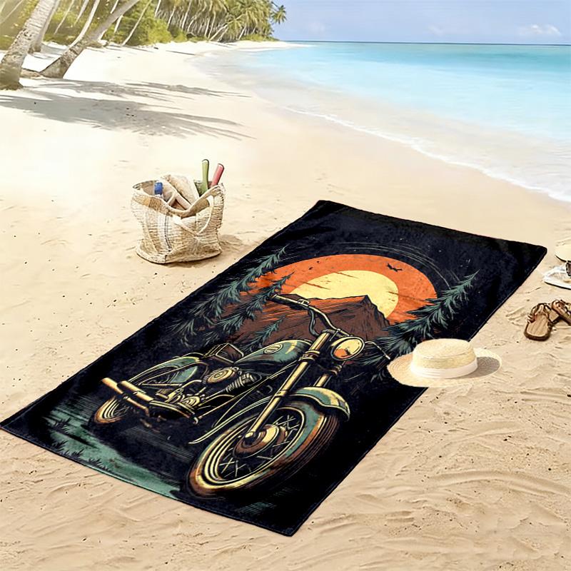 Vintage Motorcycle 2D Flat Print Beach Towel, Large Soft Quick Dry Towel for Beach Camping Swimming.MSTJ0918216