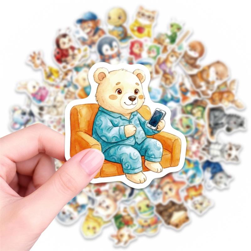 56PCS Novelty Animal PVC Sticker Aesthetic DIY Sticky Colored Decoration Scrapbooking Hand Accounting Supplies