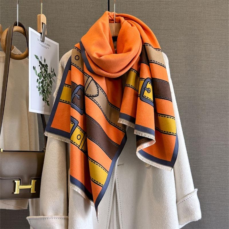 Autumn and Winter New Fashion Personalized Belt Buckle Jacquard Scarf Women's Thickened Warm Versatile Neck Protection Shawl Scarf