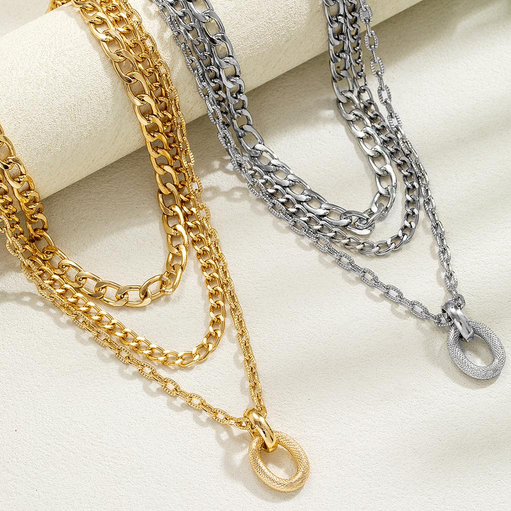 Individually Exaggerated Circular Pendant with Aluminum Chain, Multi-layer Layered Women's Necklace