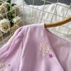Summer Vintage Hollow Out Embroidered Midi Dress Women's V-neck Short Sleeve Elastic Waist Slim Long Dress