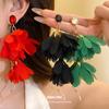 Silver Needle Fabric Chiffon Flower Pendant Earrings Holiday Wind Sweet Small Fresh Stud Earrings Niche High-end Earrings Women
