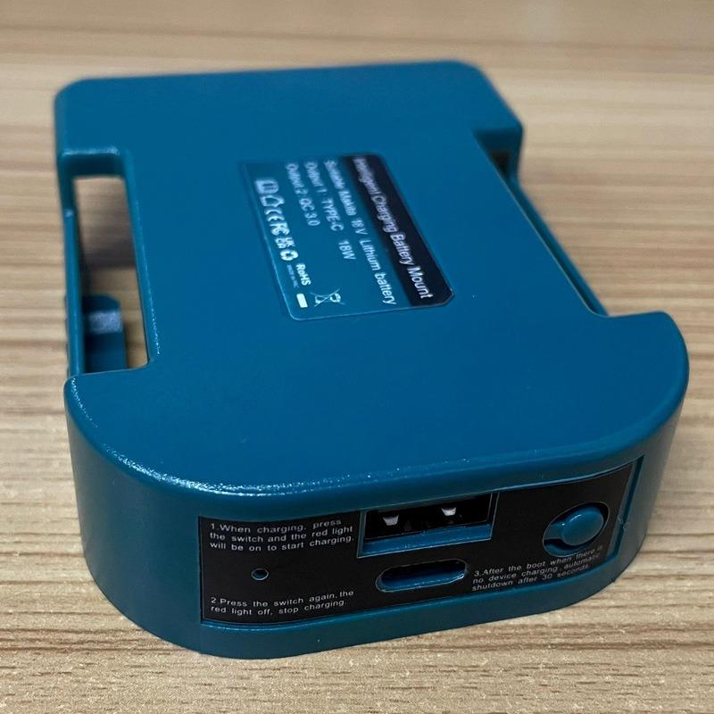 1pc Fast Charger Rack Portable Adapter with 5V USB Port and 18W Type-C Port Fast Charging  for Makita 18V Lithitum Battery Pin