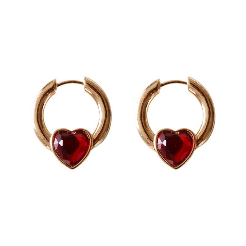 Copper Trendy Geometric Plated Gold Earrings With High Color Retention Red Glass Gemstone