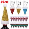 20/1Pcs Mini Santa Hats Fork Knife Cutlery Holders Bag Wine Bottle Cover For Home Xmas Party Table Decoration New Year Kids Gift