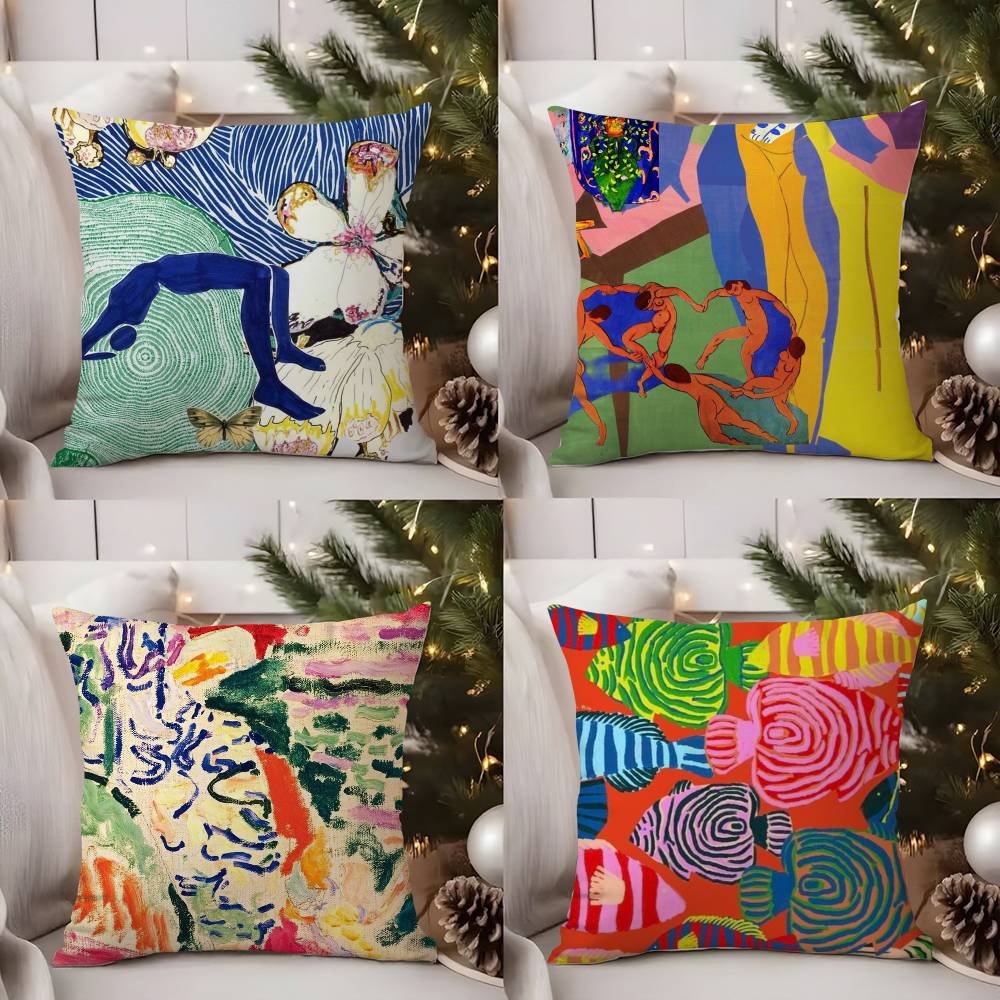 H-Henri M-Matisse Painting Pillow Case Home Dorm Chair Back Short Plush Double-Sided Printing Office Nap Time Cushion Cover