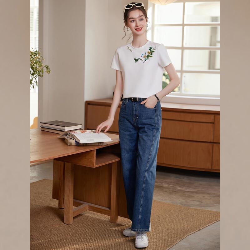 New Chinese Style Embroidered Round Neck T-Shirt