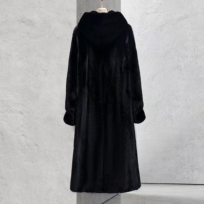 New Winter Imitation Gold Mink Coat Women's Long Hooded Fur Integrated Imitation Mink Fur Coat Large Size
