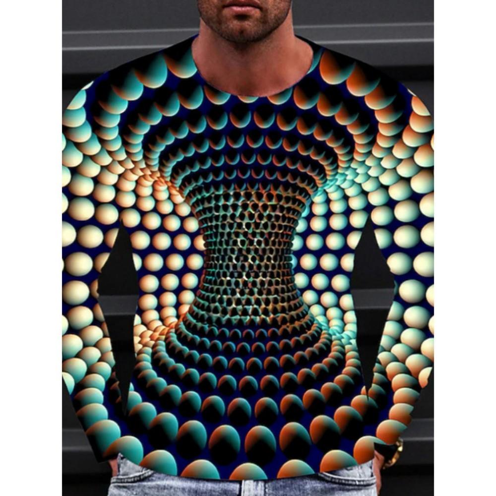 Cool 3D Vortex Print Long Sleeve T-Shirt, Stylish and Unique.