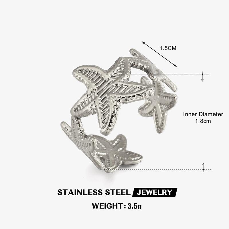 Stainless Steel Starfish Open Ring for Women Simple Retro Irregular Texture Finger Ring Chic Style Casual Versatile Jewelry Gift