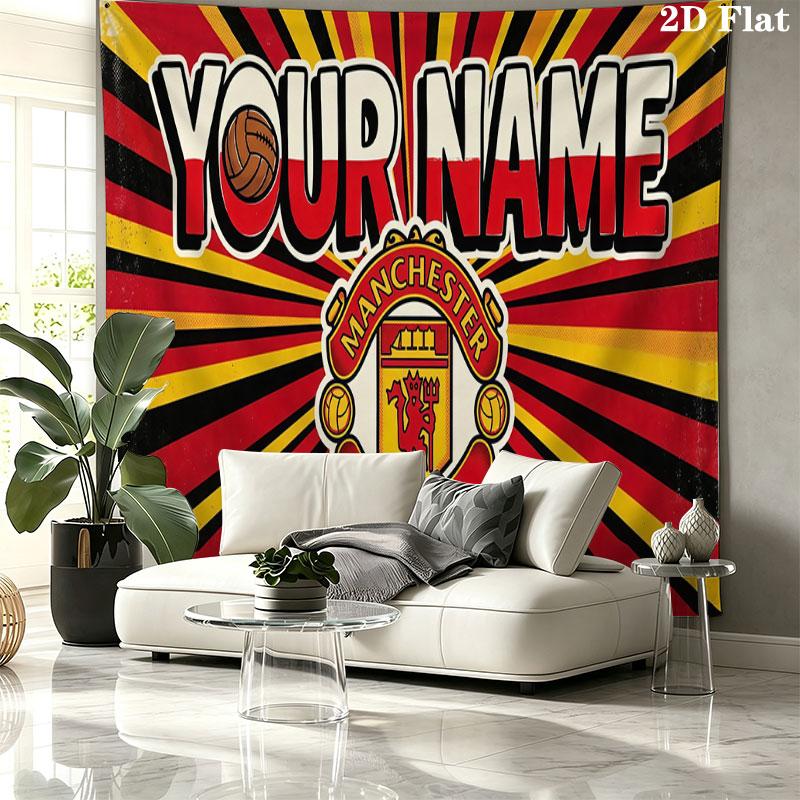 Custom Name,Man Utd Wall tapestry, aesthetic printed fabric blanket, suitable for bedroom, living room, and home decor.