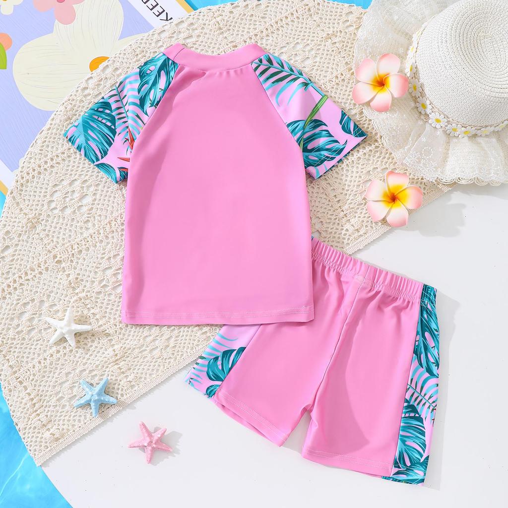 Girls' Summer Flamingo & Coconut Print Two-Piece Swimsuit Set
