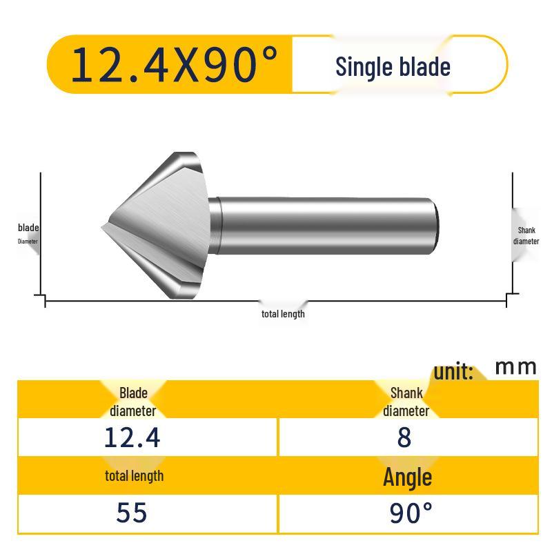M35 Cobalt Countersink, Straight Shank, Single-Edge, 3-Flute, 90° Deburring Tool