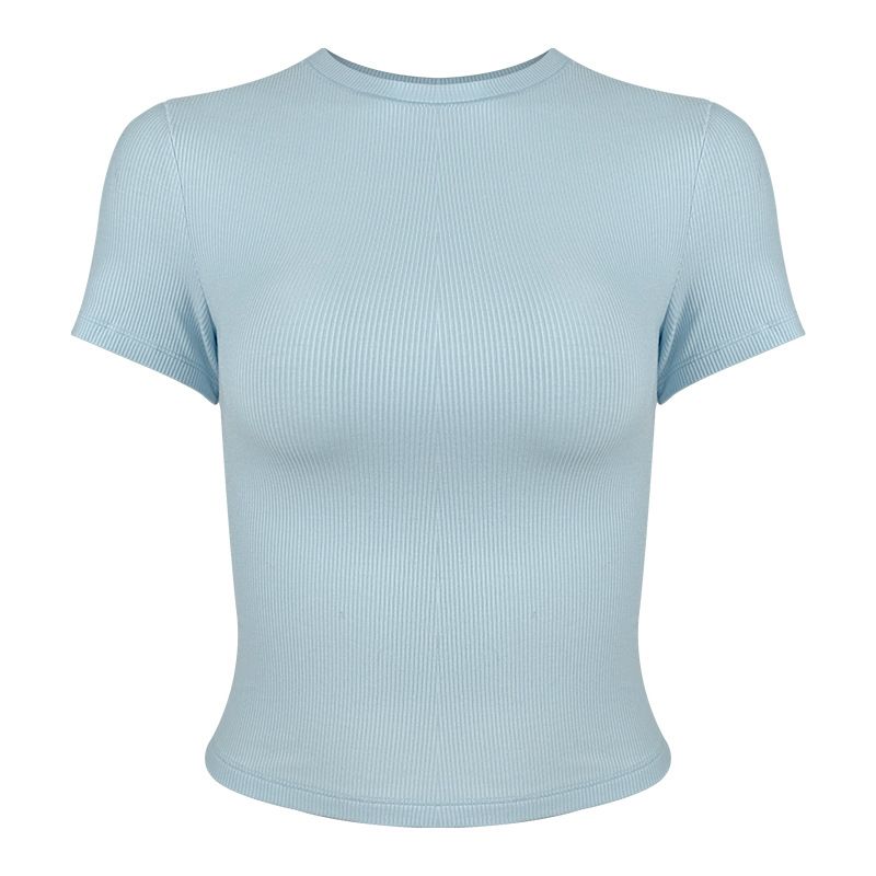 

2025 Одежда для йоги Нить из тенсела модала Маленький круглый вырез Спортивная футболка с коротким рукавом Быстросохнущий Спортивный топ Одежда для тренировок Sky Blue (Basics) M