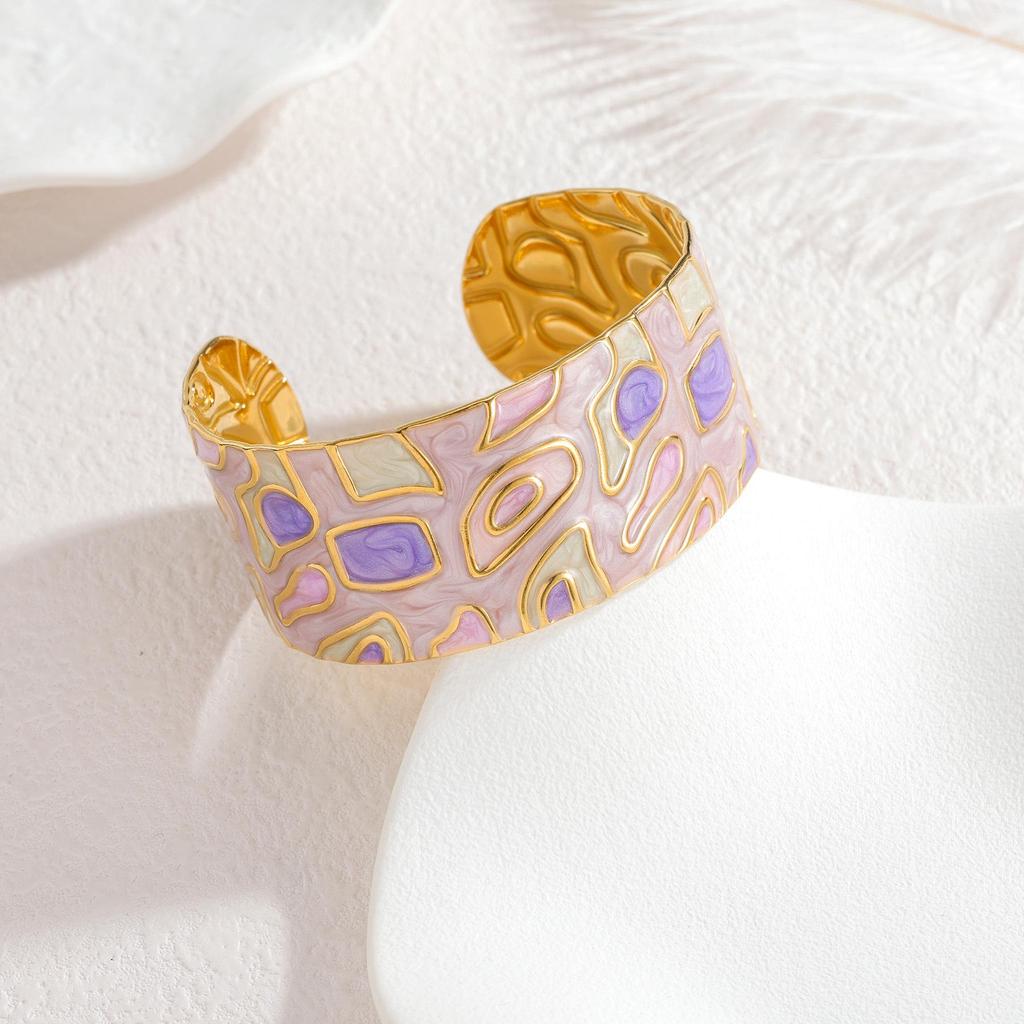 Edelstahl Geometrisches Muster 18K Vergoldet Titan Offener Armreif für Frauen