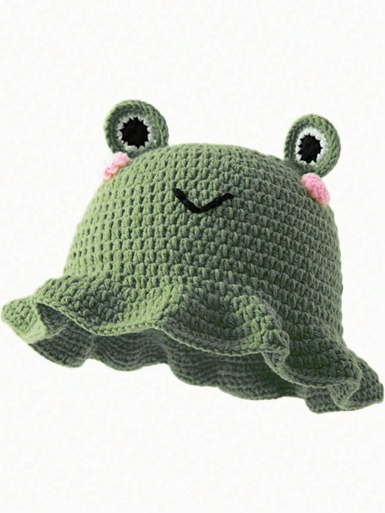 Neutral Hand-Crocheted Cartoon Animal Knitted Hat with Cute Ears Hip Fisherman Style for Party Ruffled Hip-Hop Cosplay