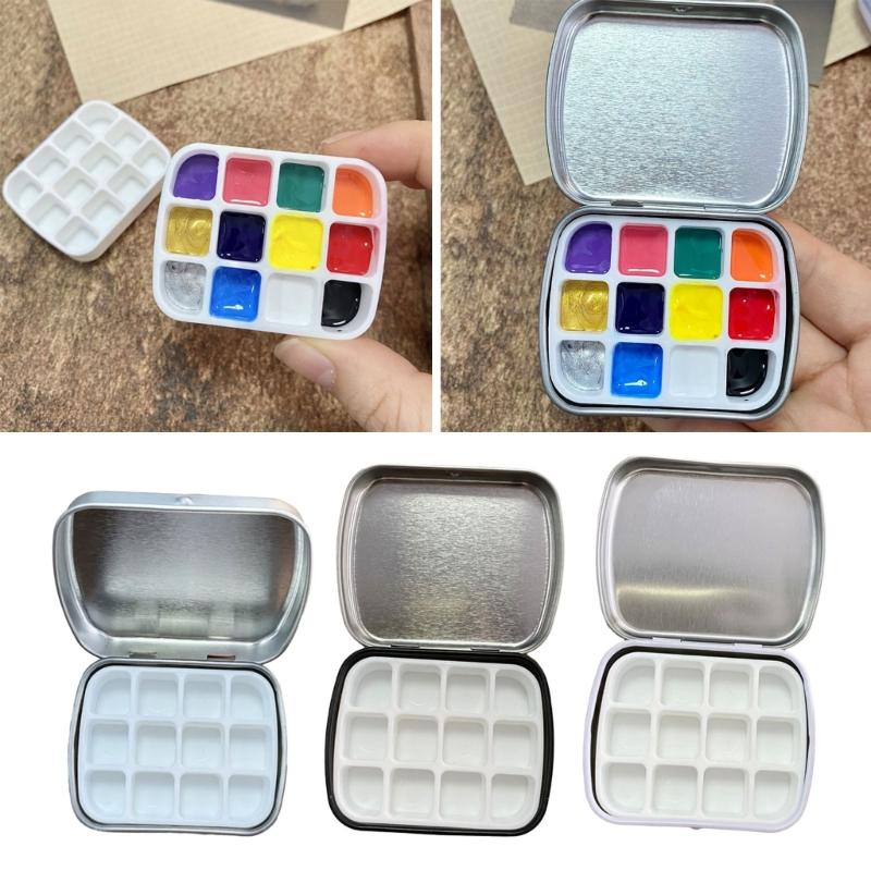 Watercolor Paint Palette Box 12 Well Travel Paint Case Paint Metal Paint Storage Box Leakproof Lid for Artist Student