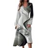 Women's Autumn- And Winter Casual Fashion V-neck Long Sleeve Stripe Print Long Dress Suitable For Daily Life And Party Wear