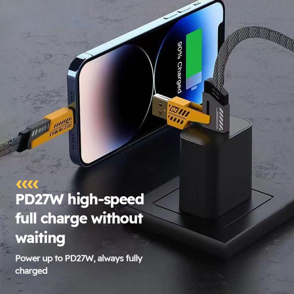 4-in-1 USB C Charging Cable Type-C Connector Nylon Braided PD 65W 27W Fast Charging For IPhone Samsung Xiaomi Android Phone